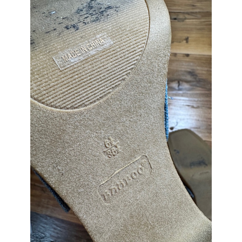 CHUNKY PLATFORM SANDAL Studded DENIM Clog Slide Size 6.5 Faux Wood Block Heel - Picture 9 of 9